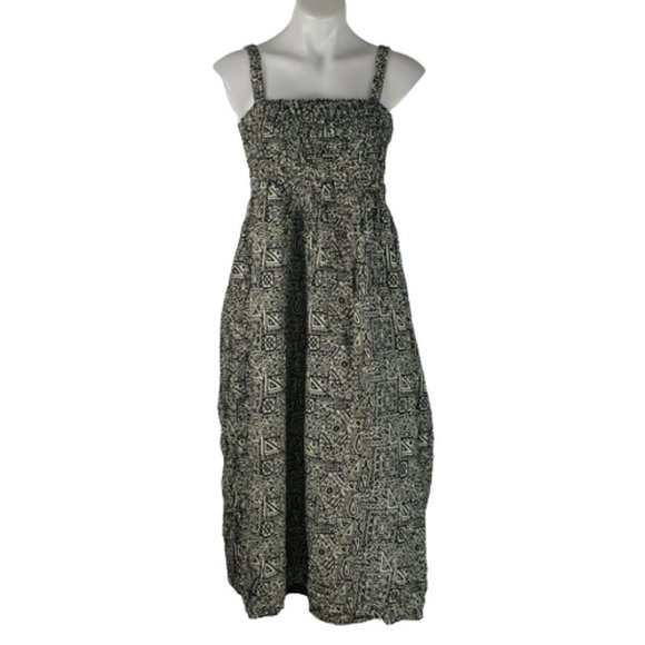 Dresses & Skirts - Women's Dress Size Large Black Cream Maxi Shirring Sleeveless Square Neckline